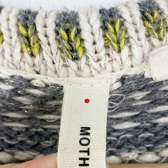 Anthropologie Moth Womens Cream Knit Striped Open Front Cardigan Jacket Size M - Picture 6 of 8